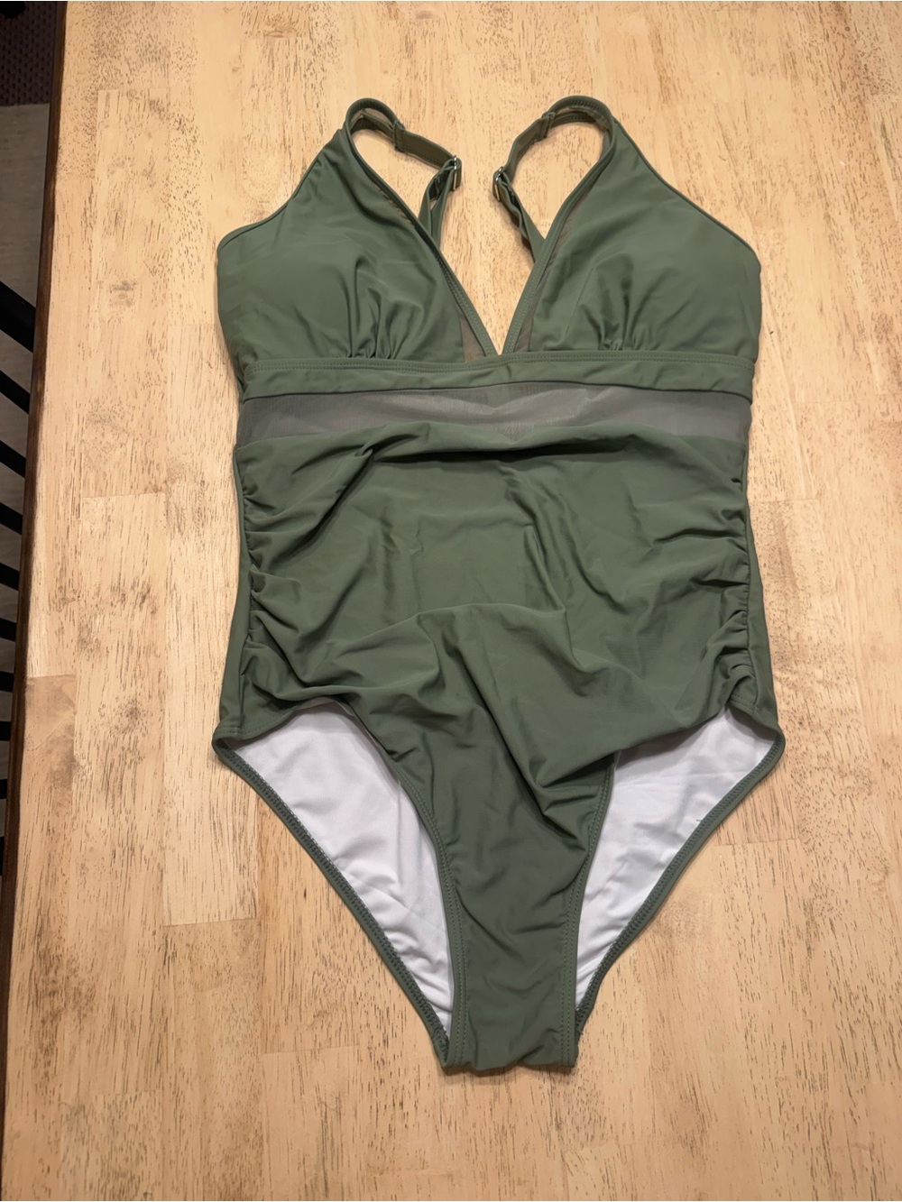 Sculpting Olive Green V-Neck One-Piece Swimsuit